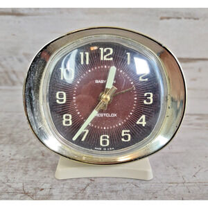 Vintage Westclox Baby Ben Wind Up Alarm Clock Goldtone Beige Footed PARTS/REPAIR